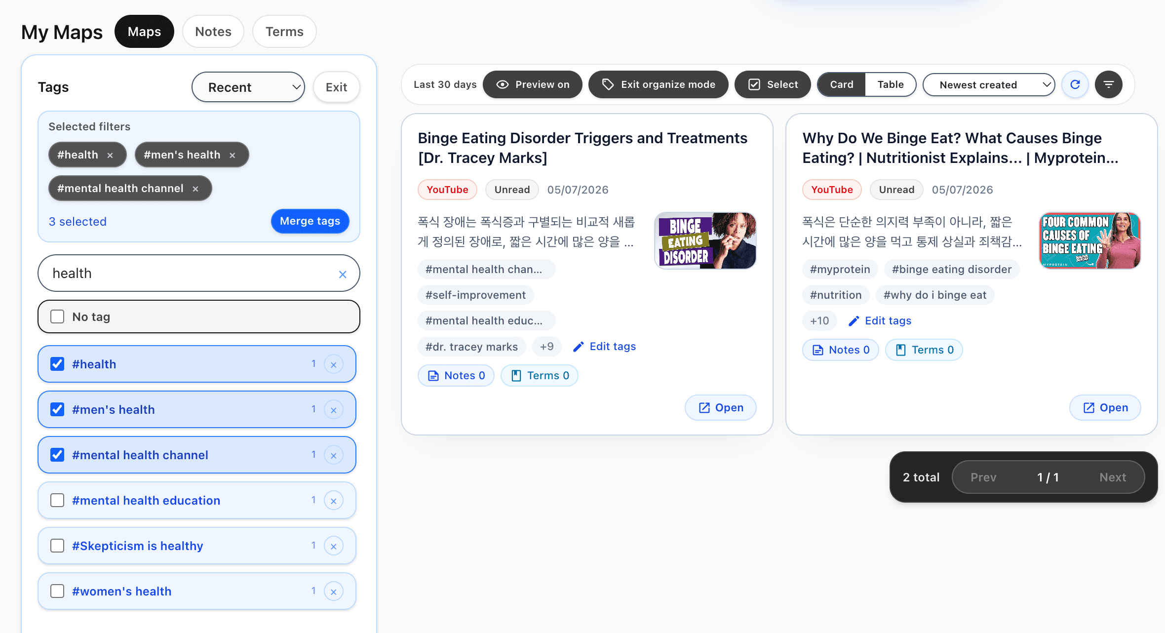 Manage tags and reading status
